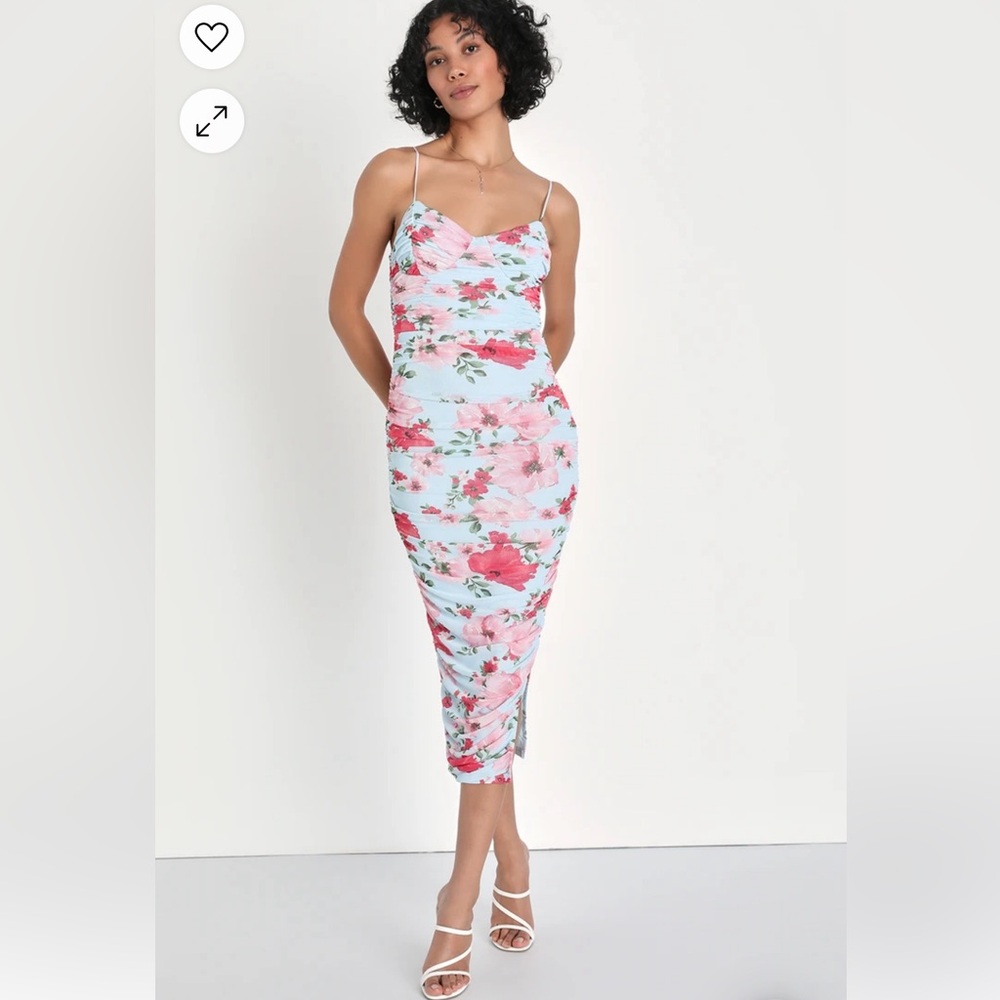 Lulu's Floral Midi Dress - Pink and Blue